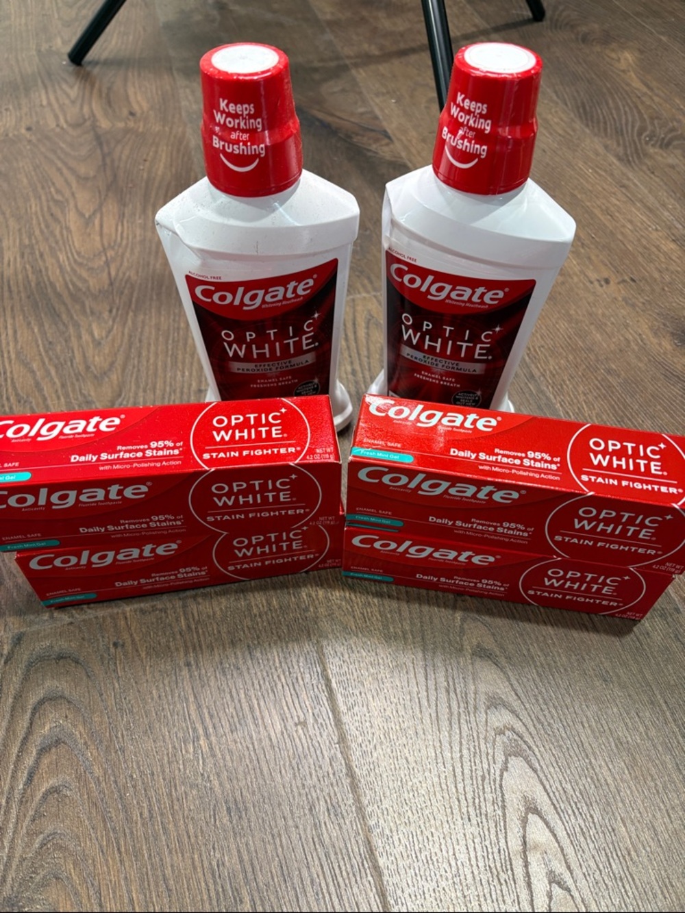 Colgate Optic White Toothpaste & Mouthwash 6 Pc Whitening Bundle NEW